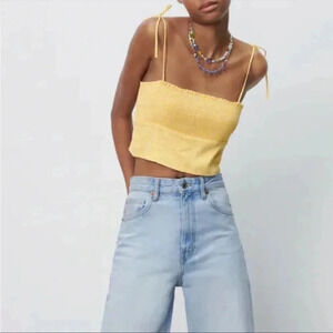 NWT ZARA Yellow Dot Crop Top Sz S